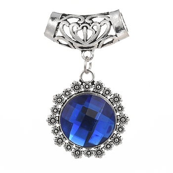 Faceted Acrylic Pendants, with Alloy Findings, Cadmium Free & Lead Free, Half Round, Blue, Antique Silver, 33x30x6.5mm, Hole: 7x5mm
