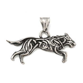 316 Surgical Stainless Steel Pendants, Leopard Charm, Antique Silver, 22.5x44.5x4.5mm, Hole: 4x8.5mm