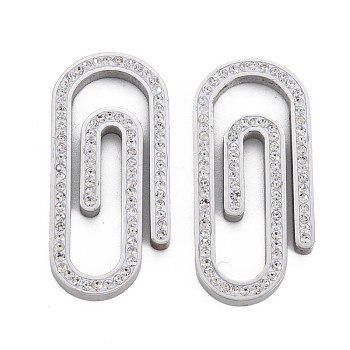 201 Stainless Steel Link, with Crystal Rhinestone, Pin, Stainless Steel Color, 35x16x3mm