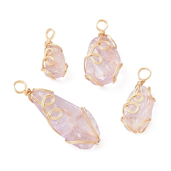 Raw Rough Natural Ametrine Copper Wire Wrapped Pendants, Nuggets Charms, Light Gold, 20.5~38x10.5~14x5.5~8mm, Hole: 3~4mm