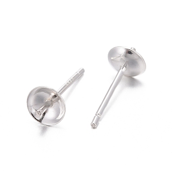 925 Sterling Silver Stud Earring Findings, For Half Drilled Beads, Silver, 12.5x5mm, Pin: 0.8mm