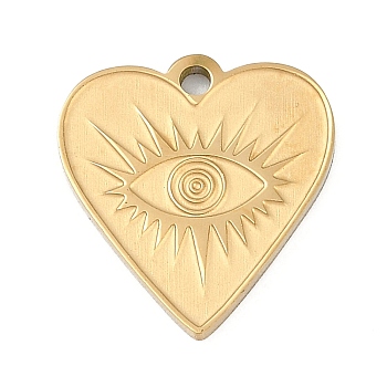 304 Stainless Steel Charms, Heart with Eye Charm, Ion Plating(IP), Real 18K Gold Plated, 17x16x1.5mm, Hole: 1.6mm