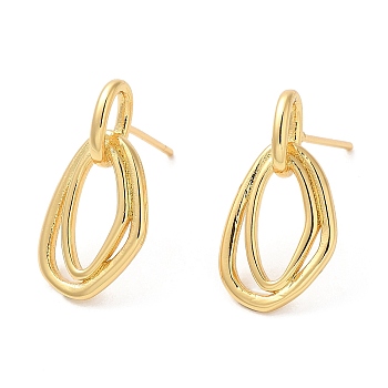 Rack Plating Brass Twist Oval Dangle Stud Earrings, Lead Free & Cadmium Free, Real 18K Gold Plated, 20.5x11mm