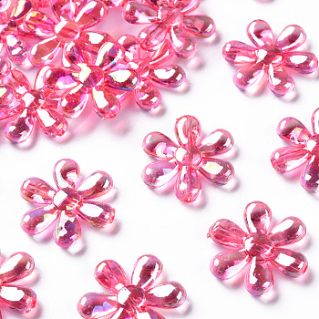 Transparent Acrylic Beads, AB Color, Flower, Hot Pink, 25x4.5mm, Hole: 1.6mm, about 375pcs/500g