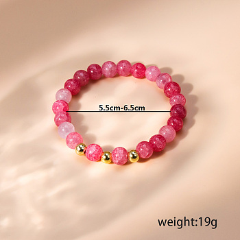 Natural Cherry Bloom Agate Round Beaded Stretch Bracelets for Women, Inner Diameter: 1/4 inch(0.55cm)~1/4 inch(0.65cm)