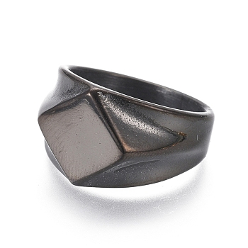 304 Stainless Steel Signet Band Rings for Men, Wide Band Finger Rings, Gunmetal, Size 7~12, 17~22mm