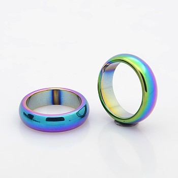 Electroplate Non-Magnetic Synthetic Hematite Wide Band Rings, Rainbow Plated, 17mm