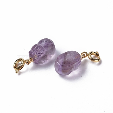 Natural Amethyst Pi Yao Spring Ring Clasp Charms(HJEW-P014-08G)-2
