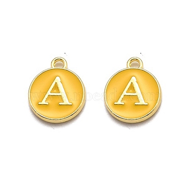 Golden Yellow Flat Round Alloy+Enamel Charms