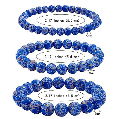Ensemble de bracelets extensibles en perles rondes en jaspe impérial synthétique de taille 3 pièces 3(BJEW-SW00064-33)-7