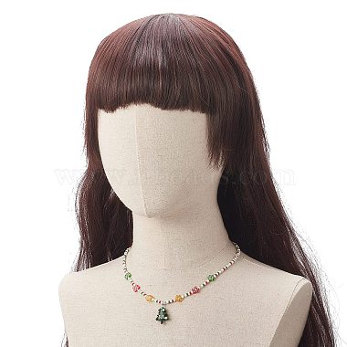 collier pendentif lampwork arbre de noël avec des chaînes de fleurs de graines de verre pour les femmes(NJEW-TA00070)-3