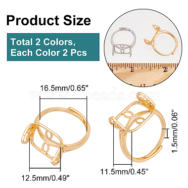 PandaHall Elite 4Pcs 2 Colors Adjustable Brass Ring Components(KK-PH0005-29)-2