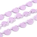 3.28 Feet Spray Painted Brass Link Chains, Soldered, Heart, Plum, Heart: 6x6.5x0.4mm, Link: 4x3x0.5mm(X-CHC-H103-01G)