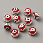 CCB Plastic Beads, with Double Side Enamel, Flat Round with Evil Eye, Red, 8x5mm, Hole: 1.5mm(FIND-WH0038-89A-01)