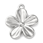 Anti-Tarnish 304 Stainless Steel Pendants, Flower Charm, Stainless Steel Color, 28x24.5x2.5mm, Hole: 2mm(X-STAS-K293-07P)