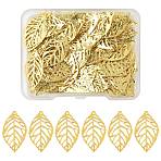 100Pcs Leaf Iron Pendants, Etched Metal Embellishments, Golden, 23.5x14x0.4mm, Hole: 1mm(KK-FS0001-98)