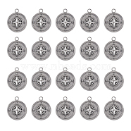 304 Stainless Steel Pendants, Flat Round with Compass, Stainless Steel Color, 19x16x2mm, Hole: 2mm, 20pcs/box(STAS-DC0013-09)