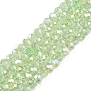 Electroplate Glass Beads Strands, AB Color Plated, Faceted, Rondelle, Pale Green, 3.5~3.8x3mm, Hole: 0.4mm, about 113~115pcs/strand, 12.80~12.99 inch(32.5~33cm)(EGLA-A044-T3mm-B09)