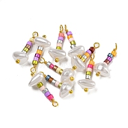 ABS Plastic Imitation Pearl Pendants, with Real 18K Gold Plated Brass Loops and Glass Seed Beads, Mixed Color, 18.5~19.5x8x5.5mm, Hole: 1.6mm(KK-C046-01C)