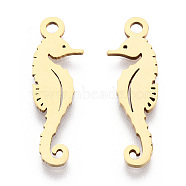 201 Stainless Steel Pendants, Sea Horse Charm, Golden, 23.5x7.5x1mm, Hole: 1.8mm(STAS-T052-51G)