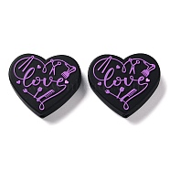 Food Grade Heart with Word Love Silicone Focal Beads, for Beadable Pens DIY Nursing Necklaces Making, Dark Orchid, 27x30x7mm, Hole: 3mm(SIL-NH0001-01D)
