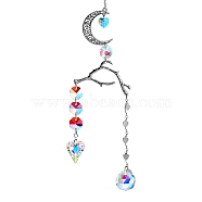 Alloy Moon & Branches Hanging Ornaments, Glass Round/Heart Tassel Suncatchers for Garden Outdoor Hanging Decorations, Colorful, 365mm(PW-WG23D97-01)