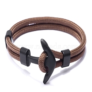 Polyester Cord Multi-strand Bracelets, with Alloy Anchor Clasps, Gunmetal, Camel, 21cm(BJEW-F352-05B-06)