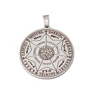 304 Stainless Steel Pendants, Flat Round with The Seven Archangels Charm, Stainless Steel Color, 38x35x1.5mm, Hole: 7.5x4mm(STAS-C063-02P)