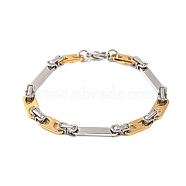 304 Stainless Steel Rectangle Byzantine Chain Bracelets, with 201 Stainless Steeel Findings, Golden & Stainless Steel Color, 8-7/8 inch(22.5cm)(BJEW-B078-111GP)