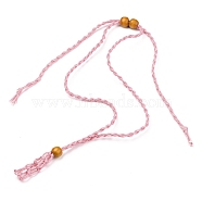 Adjustable Braided Waxed Cord Macrame Pouch Necklace Making, Interchangeable Stone, with Wood Beads , Pink, 30.31~36.22 inch(770~920mm)(NJEW-I243-A04)