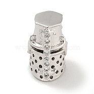 Brass Micro Pave Clear Cubic Zirconia Beads, Helmet, Platinum, 13.5x9x10.5mm, Hole: 2mm(ZIRC-P119-02P-01)