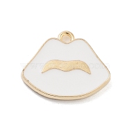 Light Gold Plated Alloy Enamel Pendants, Cadmium Free & Lead Free, Lip Charm, White, 15x18.5x2mm, Hole: 1.6mm(ENAM-M219-04KCG)