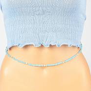 Summer Jewelry Waist Bead, Glass Seed Beaded Body Chain, Bikini Jewelry for Woman Girl, Pale Turquoise, 31.5 inch(80cm)(NJEW-C00026-01)