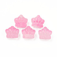 Two Tone Transparent Spray Painted Glass Beads, Crown, Pink, 12x14x8.5mm, Hole: 1mm(GLAA-Q092-02-C07)