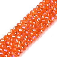 Electroplate Glass Beads Strands, AB Color Plated, Faceted, Rondelle, Orange Red, 3.5~3.8x3mm, Hole: 0.4mm, about 113~115pcs/strand, 12.80~12.99 inch(32.5~33cm)(EGLA-A044-T3mm-B25)