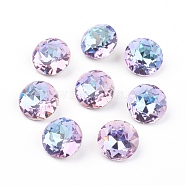 Pointed Back & Back Plated Glass Rhinestone Cabochons, Grade A, Faceted, Flat Round, Vitrail Light, 10x5mm(RGLA-J012-10mm-001VL)