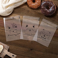 Transparent Cat Pattern Plastic Bakeware Bags, Self Seal Bags for Chocolate, Candy, Cookies, Clear, 180x150mm, 100pcs/set(PW-WG22BFF-03)