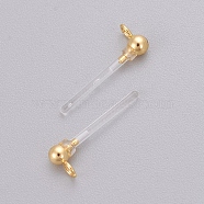 Transparent Painless Prevent Allergy Resin Stud Earring Findings, with Loop, Stainless Steel Findings, Real 18K Gold Plated, 13x4.5mm, Hole: 1.2mm, Pin: 1mm(X-KY-L005-07G)