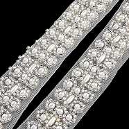 Polyester Lace Trims, with ABS Imitation Pearl Beads and Glass, Floral White, 7/8 inch(22mm)(OCOR-A007-17)