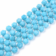 Natural Quartz Beads Strands, Imitation Amazonite Color, Round, Dyed, Faceted, 7~8x8mm, Hole: 1.2mm, about 37~39pcs/strand, 14.56~14.96 inch(37~38cm)(X-G-R482-09-8mm-1)