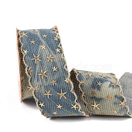 Star Bronzing Denim Polyester Ribbon, Webbing Starry Trim Strip, for Party Decoration, Gift Packing, Slate Gray, 1-5/8 inch(40mm), about 10.00 Yards(9.14m)/Roll(PW-WGCF3C2-02)