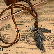Adjustable Leather Cord Alloy Wing Pendant Necklaces For Men, Coconut Brown, 8 inch~16 inch(NJEW-k031-22)