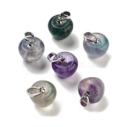 Natural  Fluorite Teacher Apple Charms, with Platinum Plated Brass Snap on Bails, 14.5x14mm, Hole: 6.5x4mm(G-Z022-02A-P)