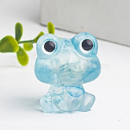 Resin Frog Display Decoration, with Natural Aquamarine Chips inside Statues for Home Office Decorations, 25x20x30mm(PW-WG25757-06)