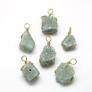 Natural Green Aventurine Pendants, with Brass Wire, Nuggets, Golden, 30~45x15~30x15~25mm, Hole: 5~7mm(G-R435-17)