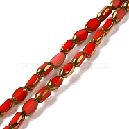 Electroplate Opaque Color Glass Beads Strands, Faceted, Oval, Crimson, 7x4.5x3.5mm, Hole: 1mm, about 50pcs/strand, 12.99''(33cm)(EGLA-Q127-A01-02C)