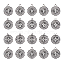 304 Stainless Steel Pendants, Flat Round with Compass, Stainless Steel Color, 19x16x2mm, Hole: 2mm, 20pcs/box(STAS-DC0013-09)