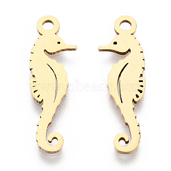 201 Stainless Steel Pendants, Sea Horse Charm, Golden, 23.5x7.5x1mm, Hole: 1.8mm(STAS-T052-51G)