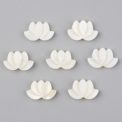 Natural Freshwater Shell Beads, Half Drilled, Lotus Flower, Seashell Color, 11~12x17.5x3mm, Hole: 1mm(X-SHEL-S276-103)