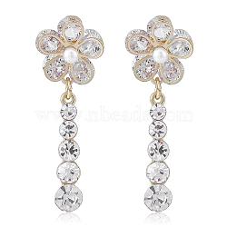 Flower Dangle Drop Stud Earrings Cubic Zirconia Crystal Rhinestone Pearl Flower Drop Earrings Party Christmas Wedding Jewelry Gifts for Women, Golden, 36.1x10mm(JE1068A)